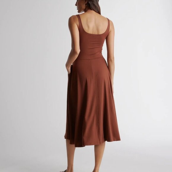 Quince Tencel Jersey Fit & Flare Midi Dress, Brown, NWT (M) - Picture 7 of 7